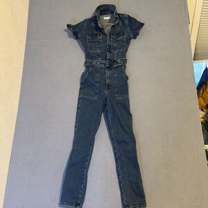 Good American Fit for Success Jumpsuit Denim Short Sleeve Blue Women's Size S